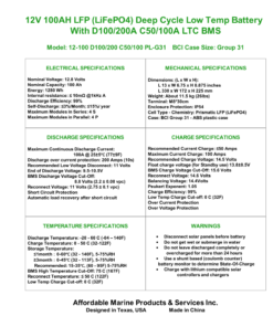 12V 100Ah bluetooth battery product specification image